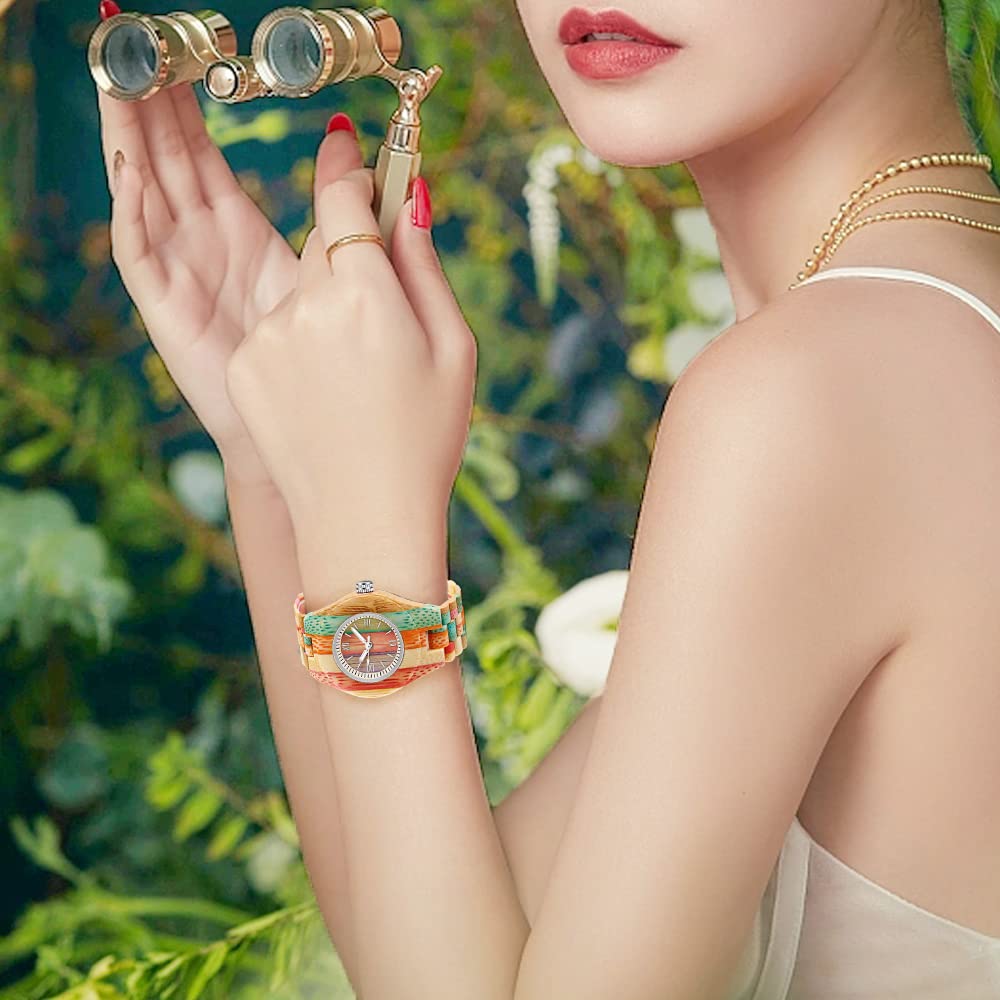 Dentily Dentily Colorful Handmade Wooden Bamboo Quartz Watch for Women Stylish and Unique Ladies Timepiece - View 6 of 6