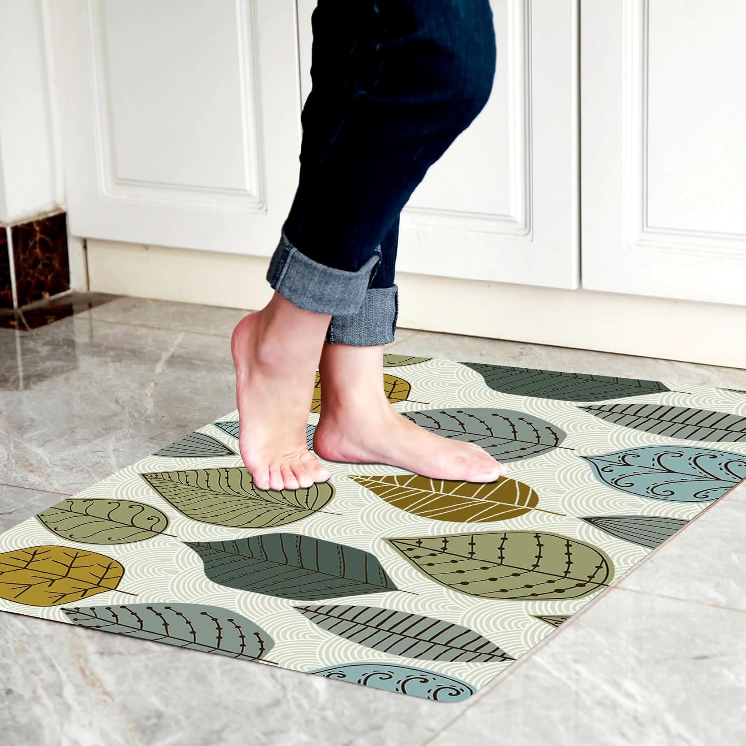 Cosilyt Cosilyt Ultra Thin 24x35 Large Non Slip Waterproof Indoor Door Mat with Multi Leaves Design for Kitchen and Home Use