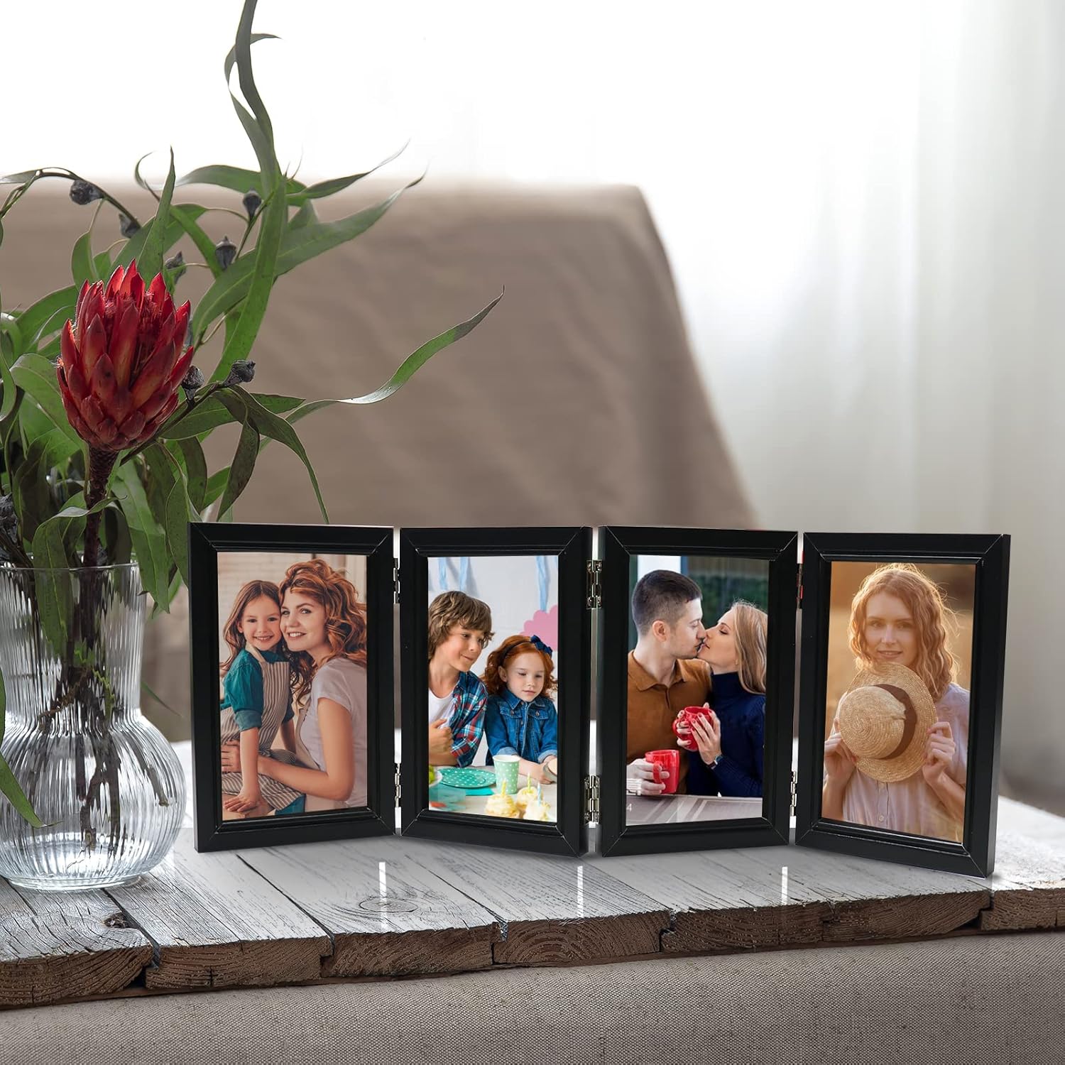 POILKMNI POILKMNI 4 Folding 4x6 Inch Hinged Picture Frame Natural Wood Rustic Desktop Acrylic Frame for Family Photos and Gifts - View 2 of 6