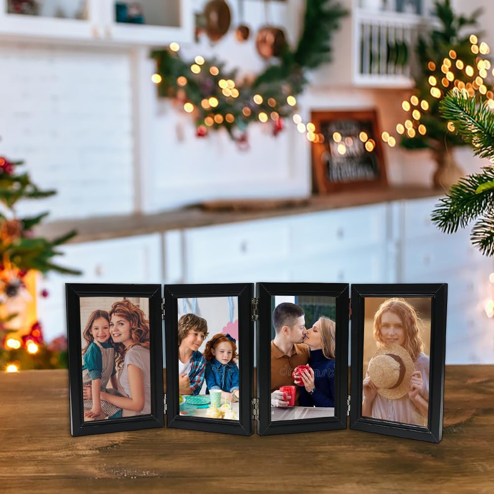 POILKMNI POILKMNI 4 Folding 4x6 Inch Hinged Picture Frame Natural Wood Rustic Desktop Acrylic Frame for Family Photos and Gifts - View 3 of 6