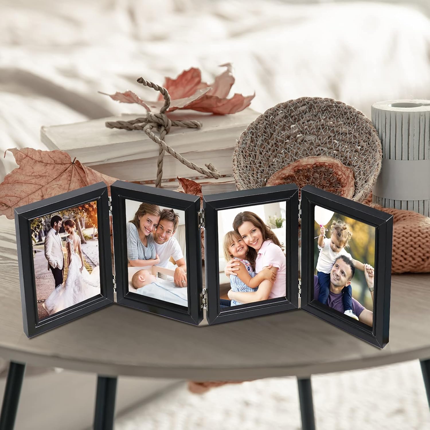 POILKMNI POILKMNI 4 Folding 4x6 Inch Hinged Picture Frame Natural Wood Rustic Desktop Acrylic Frame for Family Photos and Gifts - View 4 of 6
