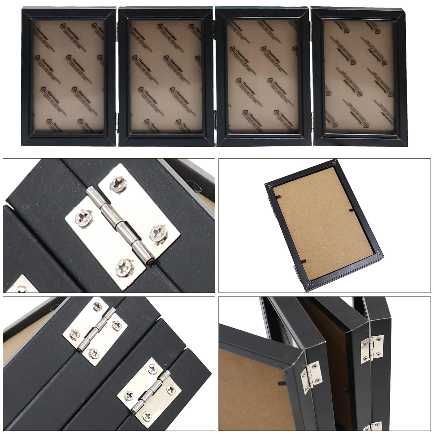 POILKMNI POILKMNI 4 Folding 4x6 Inch Hinged Picture Frame Natural Wood Rustic Desktop Acrylic Frame for Family Photos and Gifts - View 5 of 6