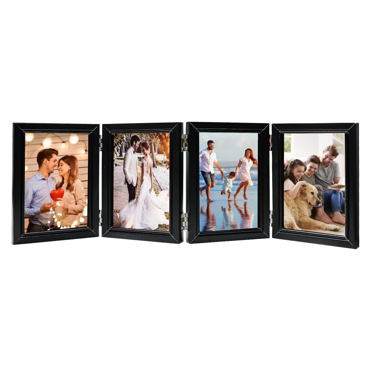 POILKMNI POILKMNI 4 Folding 4x6 Inch Hinged Picture Frame Natural Wood Rustic Desktop Acrylic Frame for Family Photos and Gifts