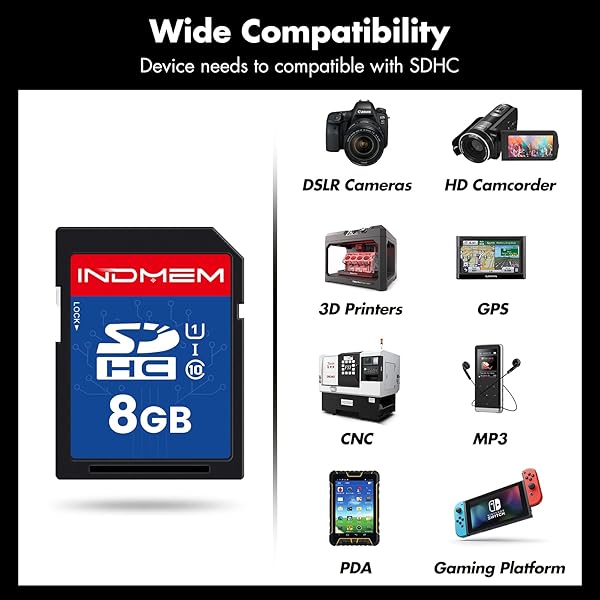 Sinobright INDMEM 8GB SD Card 5 Pack UHS-I U1 Class 10 SDHC Flash Memory Card for Digital Cameras Computers and Trail Cameras - View 6 of 8