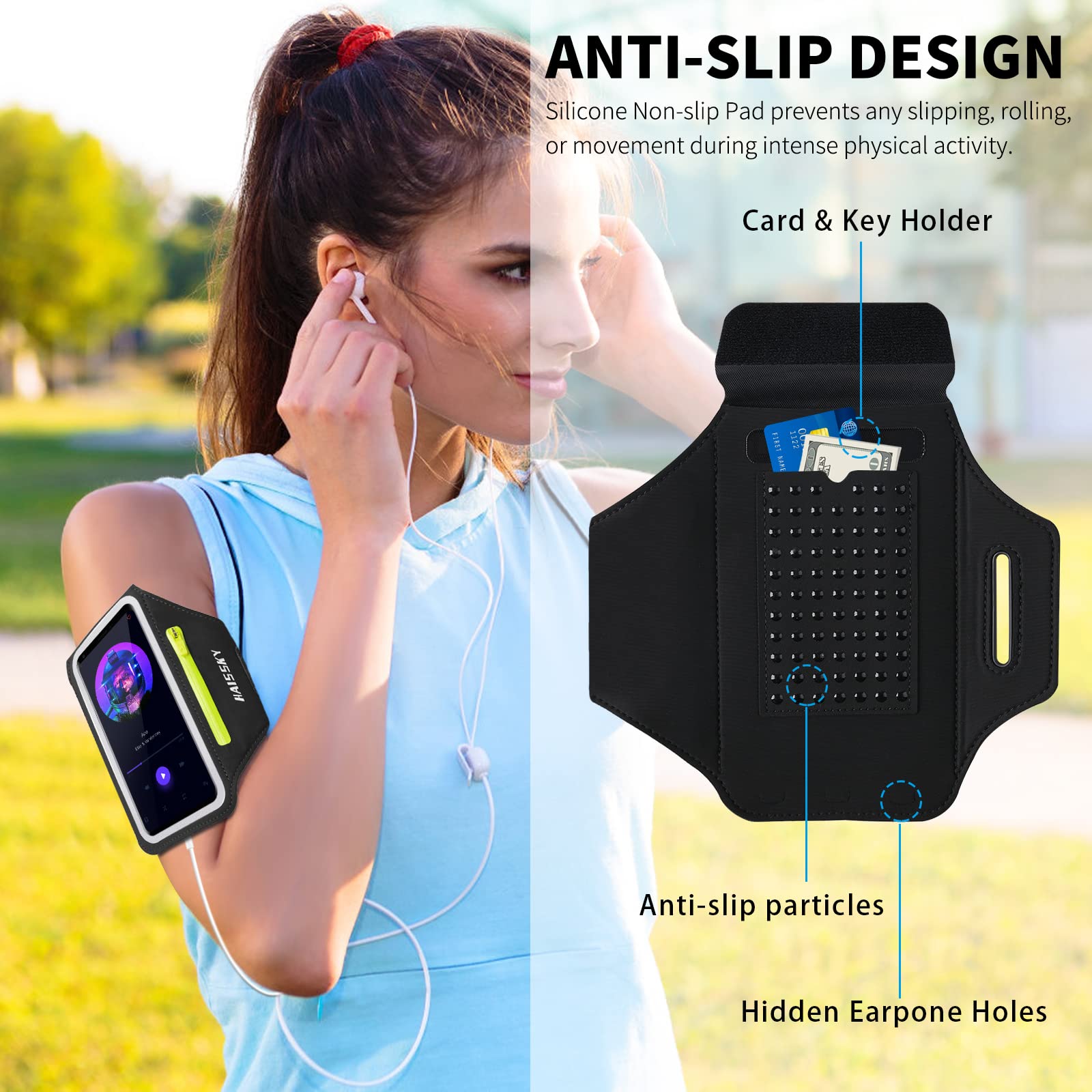 Phone Armband for Running with Zipper Pocket Water Resistant Sport Arm Band for iPhone 16 15 12 11 Pro Galaxy S24 S20 Fits Up to 6.7 Inches - View 5 of 7