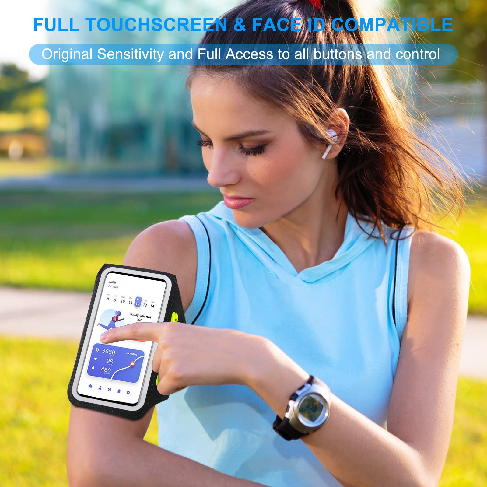 Phone Armband for Running with Zipper Pocket Water Resistant Sport Arm Band for iPhone 16 15 12 11 Pro Galaxy S24 S20 Fits Up to 6.7 Inches - View 6 of 7