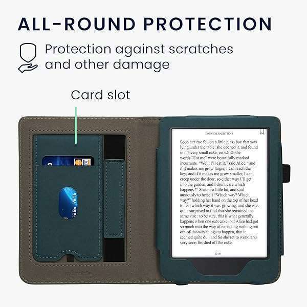 kwmobile KWMobile Faux Nubuck Leather Case for Kobo Clara 2E & Tolino Shine 4 - Stylish Flip Cover in Petrol - View 6 of 11