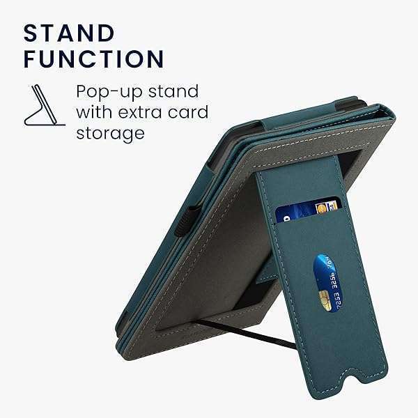 kwmobile KWMobile Faux Nubuck Leather Case for Kobo Clara 2E & Tolino Shine 4 - Stylish Flip Cover in Petrol - View 7 of 11