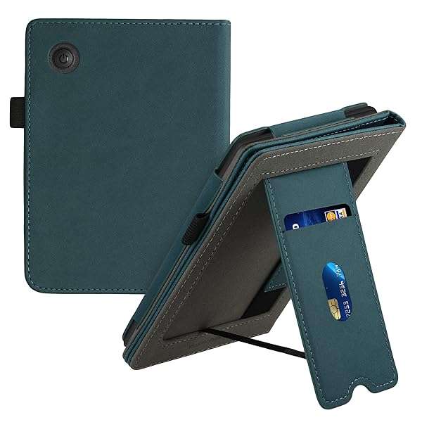 kwmobile KWMobile Faux Nubuck Leather Case for Kobo Clara 2E & Tolino Shine 4 - Stylish Flip Cover in Petrol - View 10 of 11