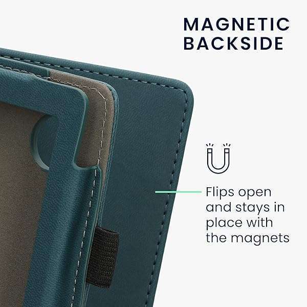 kwmobile KWMobile Faux Nubuck Leather Case for Kobo Clara 2E & Tolino Shine 4 - Stylish Flip Cover in Petrol - View 11 of 11