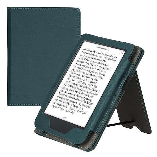 kwmobile KWMobile Faux Nubuck Leather Case for Kobo Clara 2E & Tolino Shine 4 - Stylish Flip Cover in Petrol - View 2 of 11