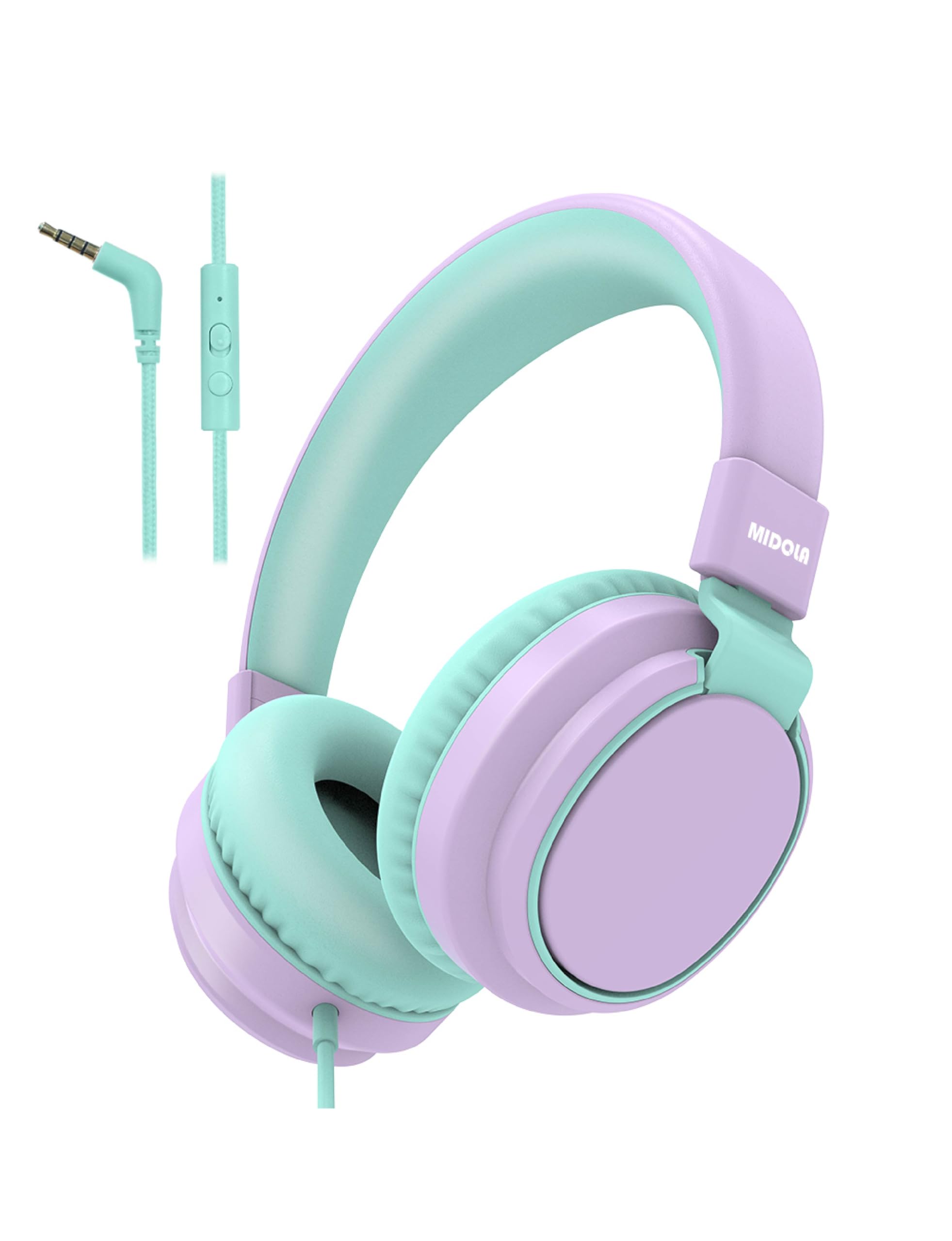 MIDOLA Headphone Kids Volume Limited 85 110dB Wired Over-Ear On-Ear Foldable Headset with Inline Cable AUX 3.5mm Cord Mic for Kids