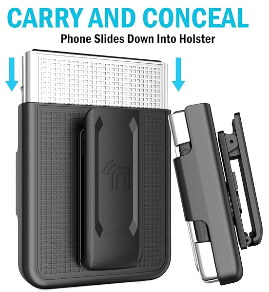 Nakedcellphone Galaxy Z Flip 4 Case with Clip - Slim Hard Shell & Rotating Belt Holster Combo - Pearl White - View 5 of 11