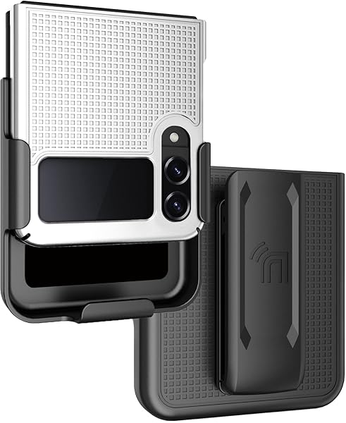 Galaxy Z Flip 4 Case with Clip - Slim Hard Shell & Rotating Belt Holster Combo - Pearl White