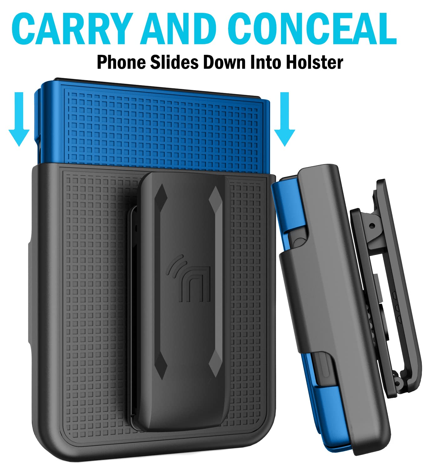 Case with Clip for Galaxy Z Flip 4 5G, Nakedcellphone [Grid Texture] Slim Hard Shell Cover and [Rotating Ratchet] Belt Hip Holster Holder Combo for - View 3 of 9