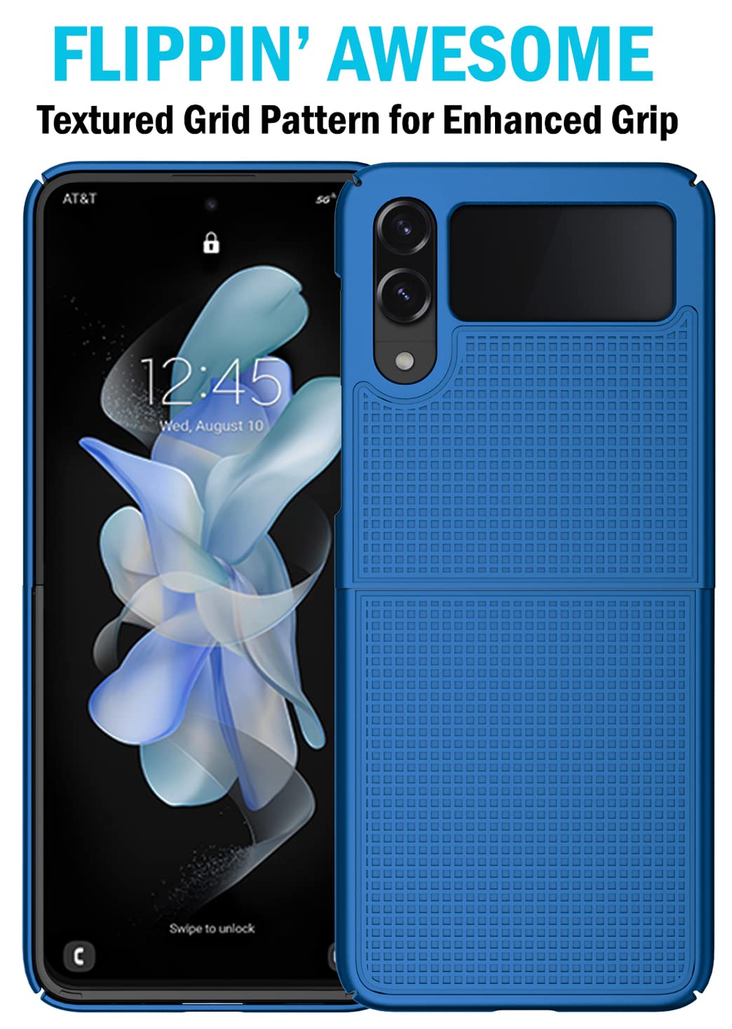 Case with Clip for Galaxy Z Flip 4 5G, Nakedcellphone [Grid Texture] Slim Hard Shell Cover and [Rotating Ratchet] Belt Hip Holster Holder Combo for - View 4 of 9