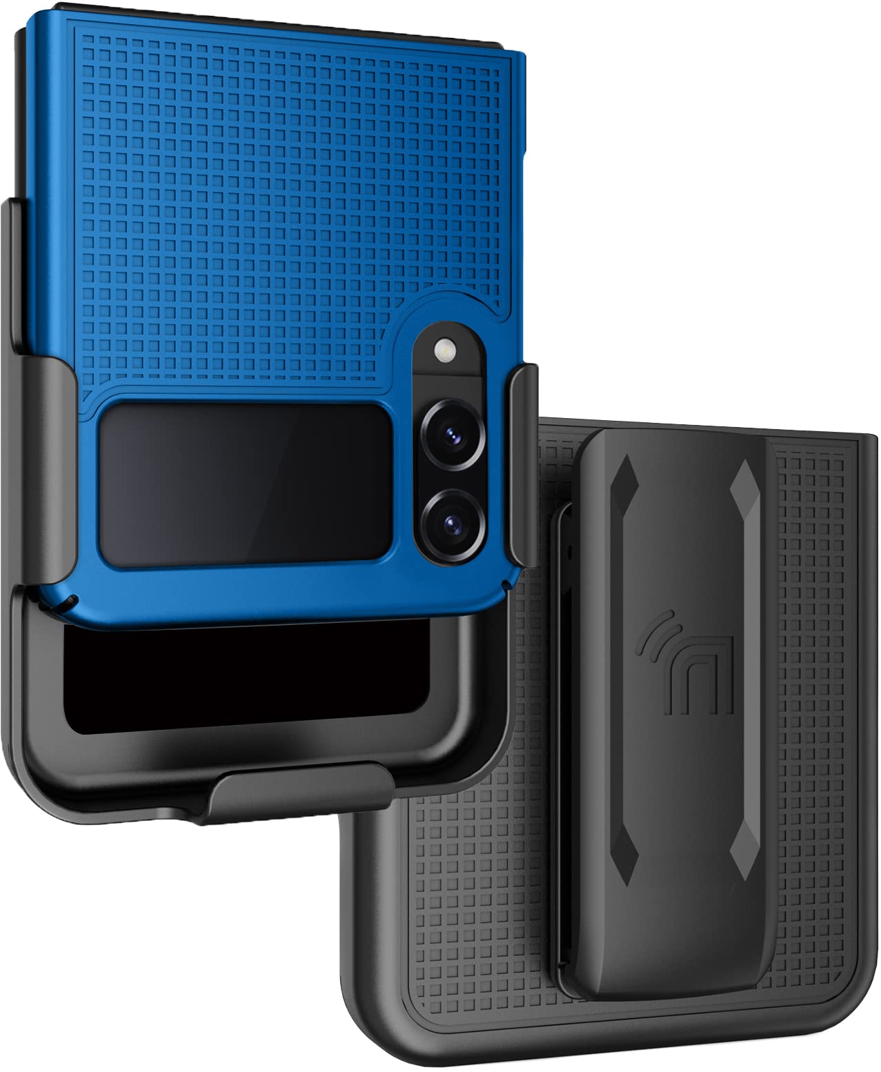 Case with Clip for Galaxy Z Flip 4 5G, Nakedcellphone [Grid Texture] Slim Hard Shell Cover and [Rotating Ratchet] Belt Hip Holster Holder Combo for