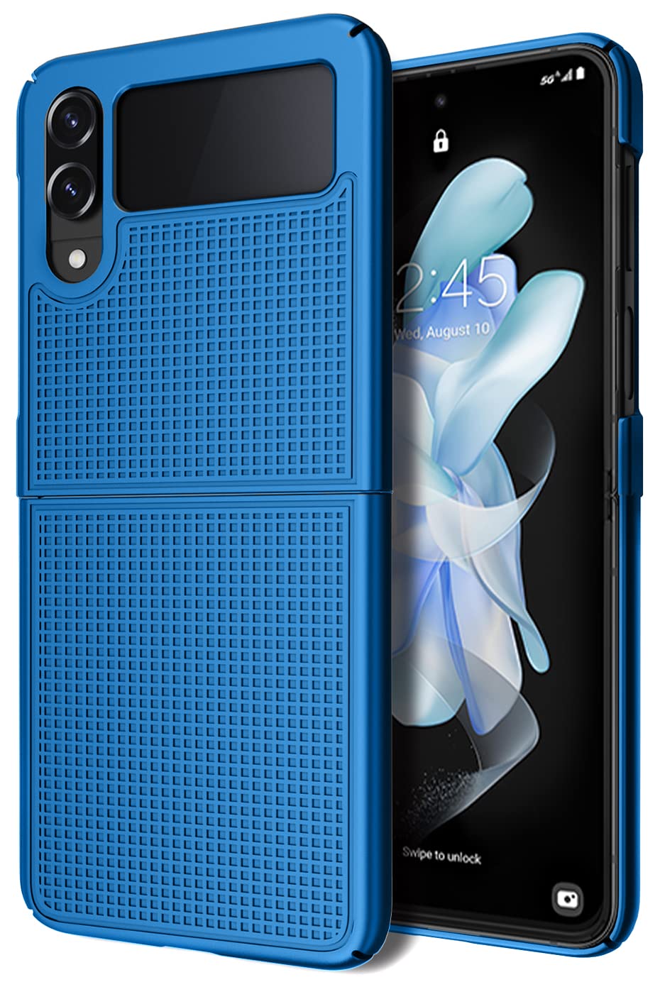 Case with Clip for Galaxy Z Flip 4 5G, Nakedcellphone [Grid Texture] Slim Hard Shell Cover and [Rotating Ratchet] Belt Hip Holster Combo for Samsung - View 9 of 9