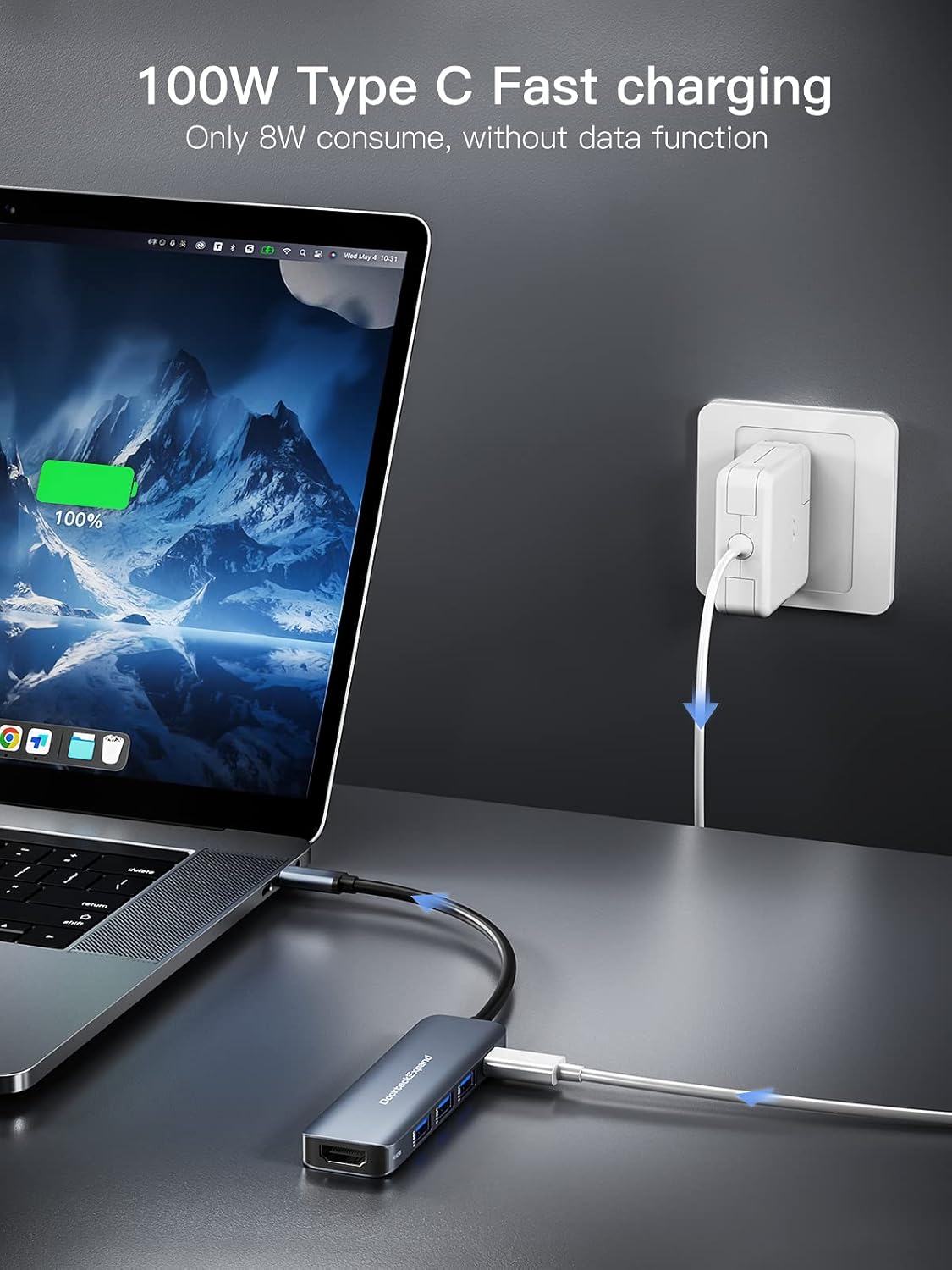 DockteckExpand Dockteck Expand USB C Hub 5 in 1 Multiport Adapter with 4K HDMI and 100W Power Delivery for MacBook Pro Air iPad Pro Air Mini 6 - View 4 of 6