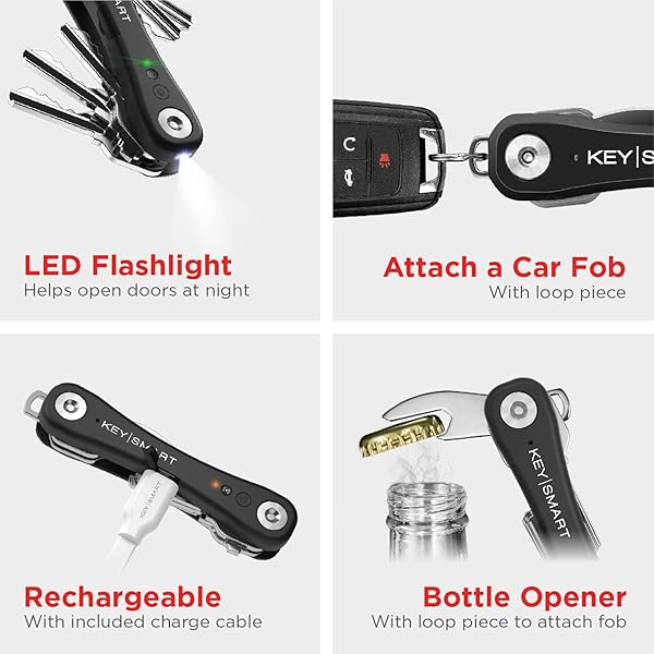 KEY SMART KeySmart iPro: Trackable Keychain Holder with Apple Find My, LED Flashlight & Compact Design for Up to 14 Keys - Black - View 4 of 7