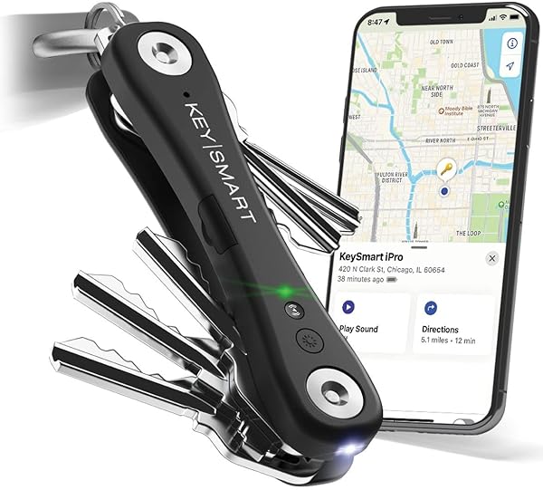 KEY SMART KeySmart iPro: Trackable Keychain Holder with Apple Find My, LED Flashlight & Compact Design for Up to 14 Keys - Black