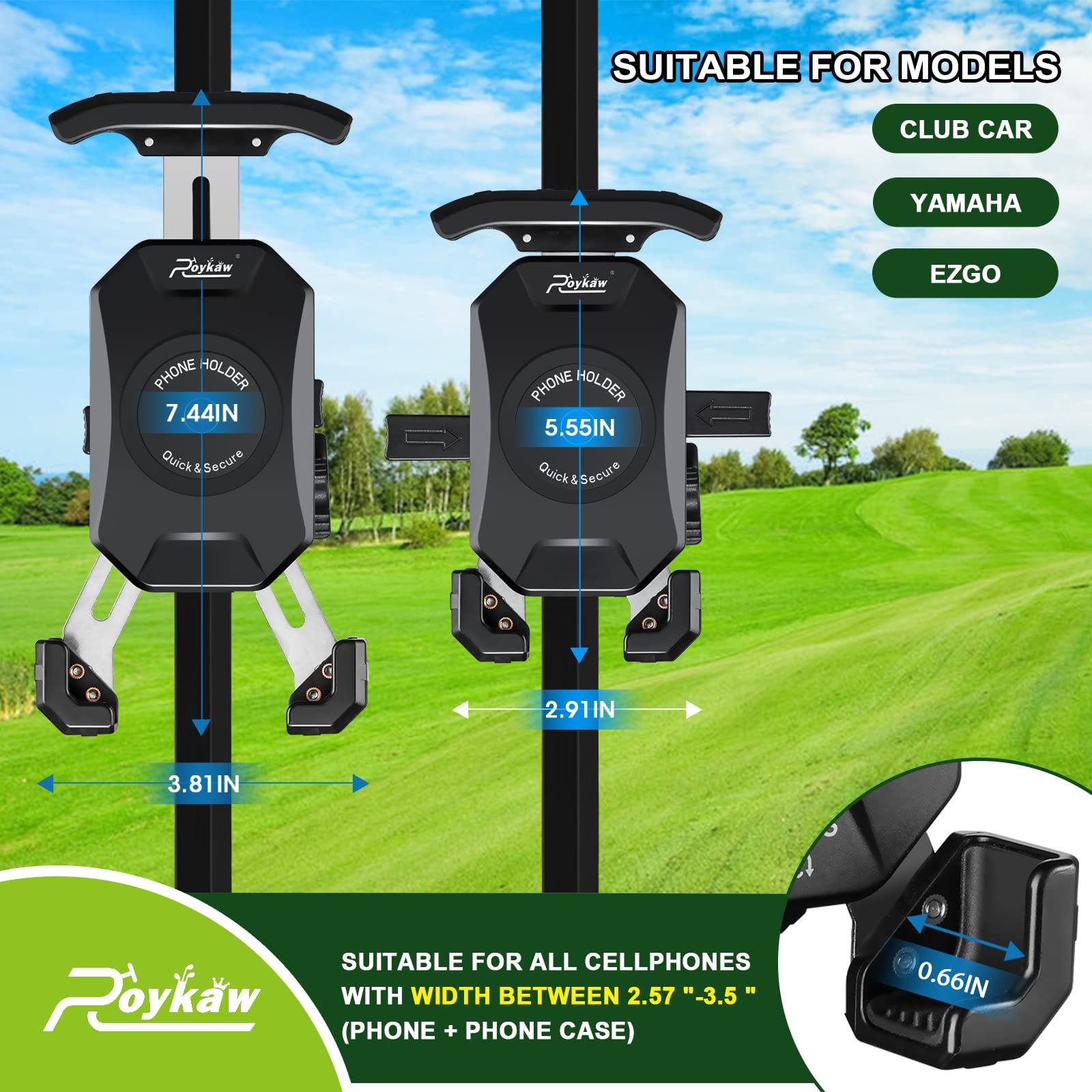 Roykaw Golf Cart Phone Mount Holder Compatible with EZGO Club Car Yamaha, Quick Release and One-Touch Lock One-Handed Pick and Place, Compatible with - View 5 of 8