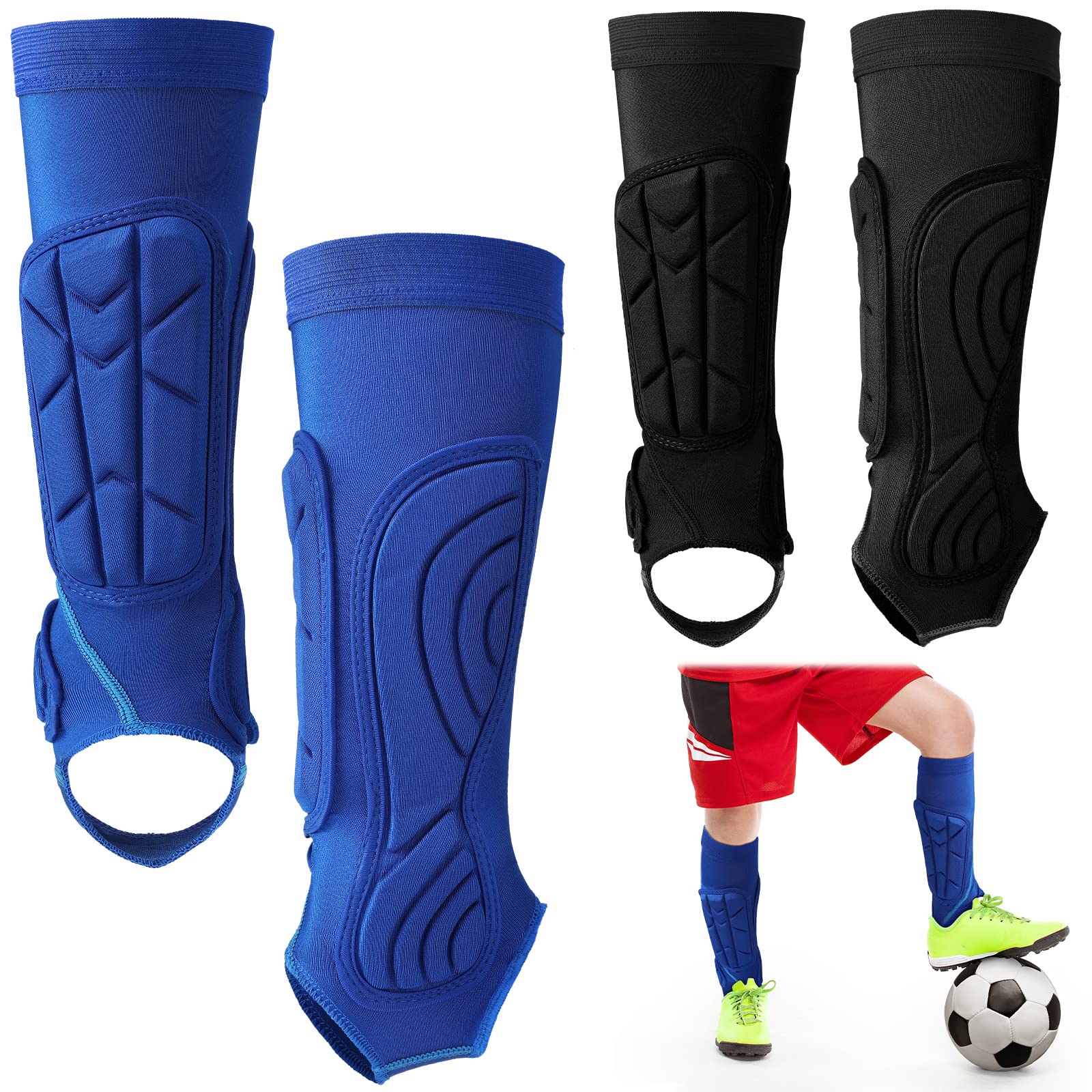 2 Pairs Soccer Shin Guards Kids, Football Ankle Protector Socks, Youth Shin Pads Protective Soccer Accessories, Football Equipment with Leg and Ankle