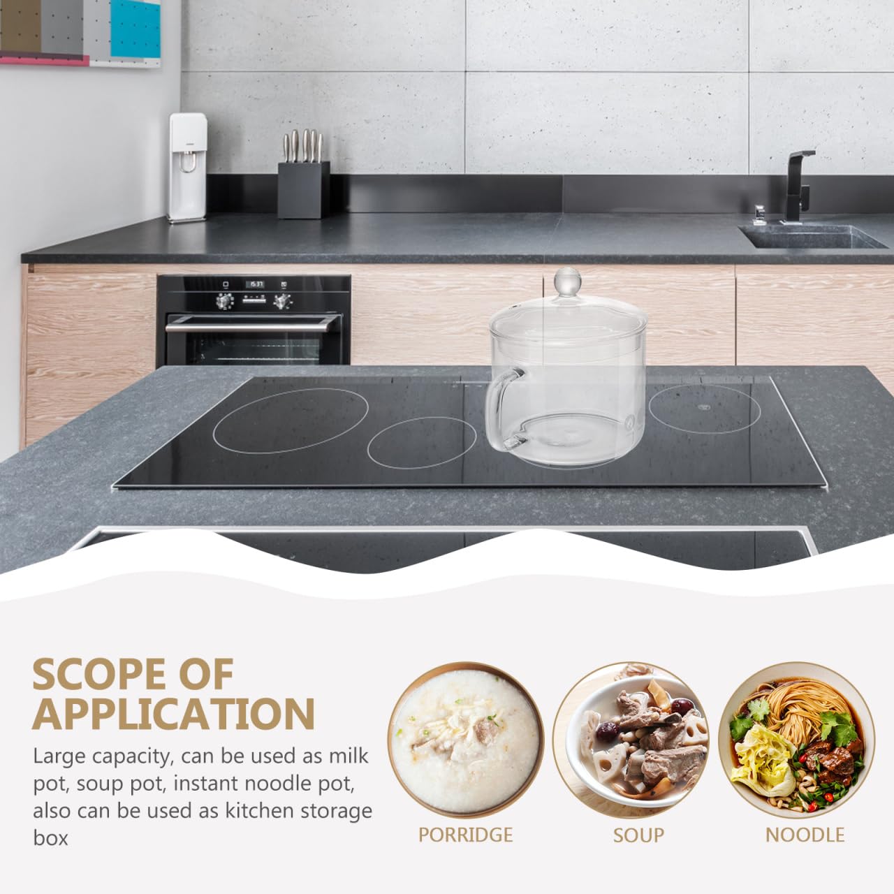 DOITOOL DOITOOL 1.5L Simmer Pot for Stove Heat Resistant Cooking Pot with Lid and Handle Clear Glass Pot for Pasta Soup Milk Baby Food - View 8 of 9