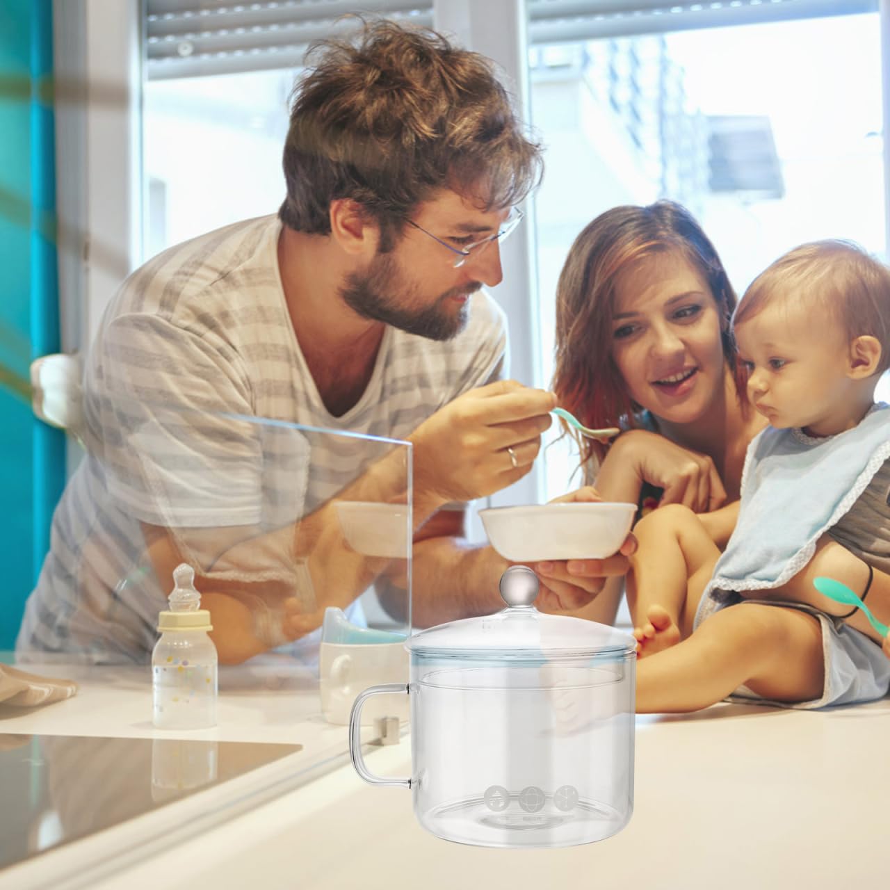 DOITOOL DOITOOL 1.5L Simmer Pot for Stove Heat Resistant Cooking Pot with Lid and Handle Clear Glass Pot for Pasta Soup Milk Baby Food - View 9 of 9