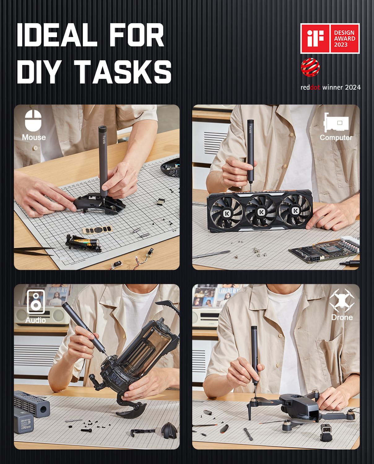 Fanttik Fanttik E1 Max 3.7V Electric Screwdriver, Mini Precision Screwdriver Set, 50 Magnetic Bits, Magnetic Storage, 5/32â€˜â€™Hex, Repair Tool Kit for Electronics Phone Camera Laptop Watch (Grey) - View 7 of 8