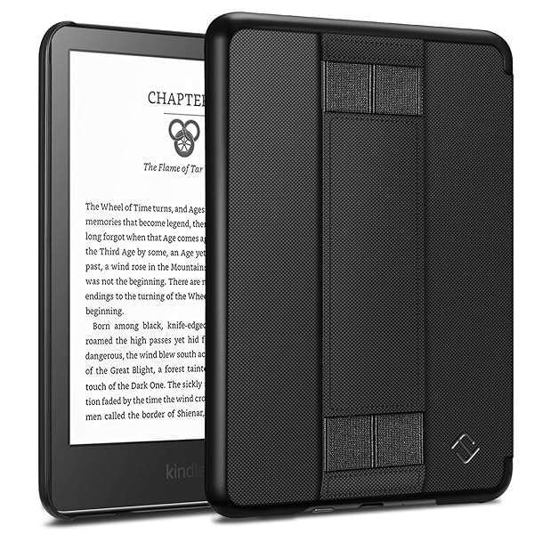 Fintie Hard Shell Case for All-New Kindle 11th Gen (2022) - Black Cover with Hand Strap, Not for Paperwhite