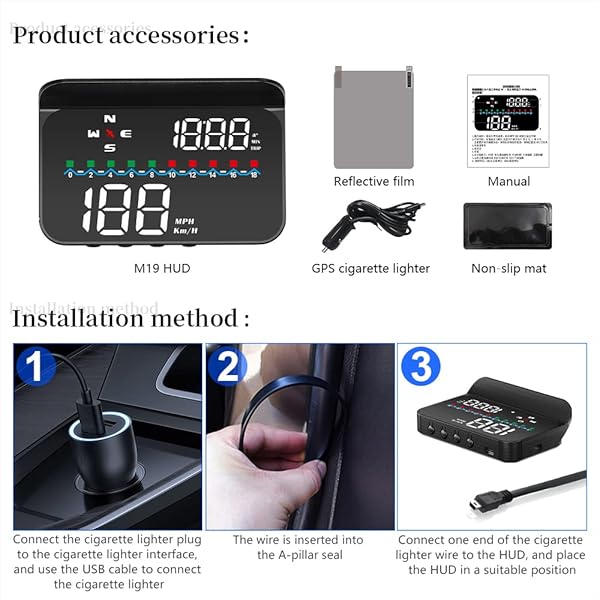wiiyii Wiiyii M19 Heads Up Display: GPS Speedometer & Windshield Projector for All Cars - View 10 of 10
