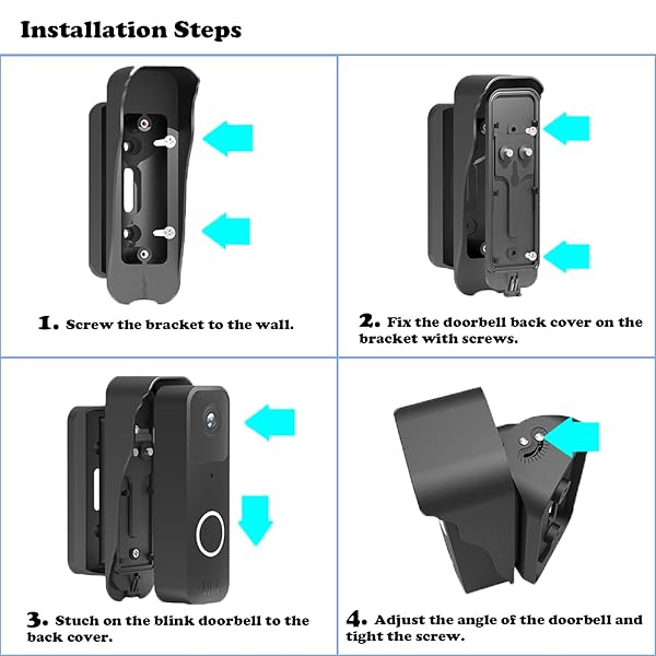 Fieybirt Blink Doorbell Mount, Adjustable Angle Mount Kit (up to 110 Degrees Tilt) for Blink Video Doorbell, Wide Viewing Range Left/Right Adjustable Blink Corner Mount with Mounting Cover (Black) - View 6 of 8