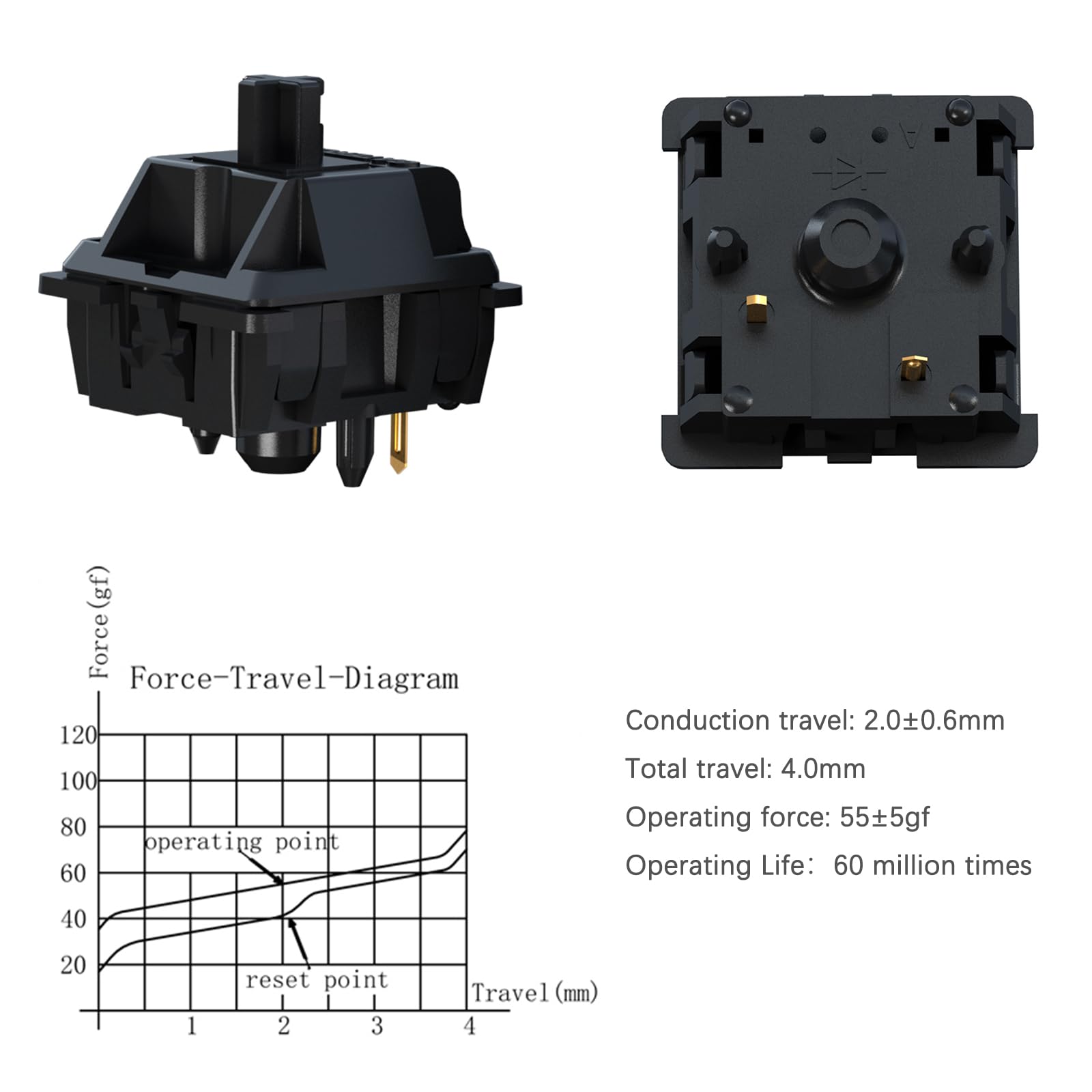 Gateron Oil King V2 Linear Switch - 55g Mechanical Keyboard Switches, 5 Pin Factory Pre-Lubed for Smooth and Quiet Typing, Compatible with Custom - View 3 of 6