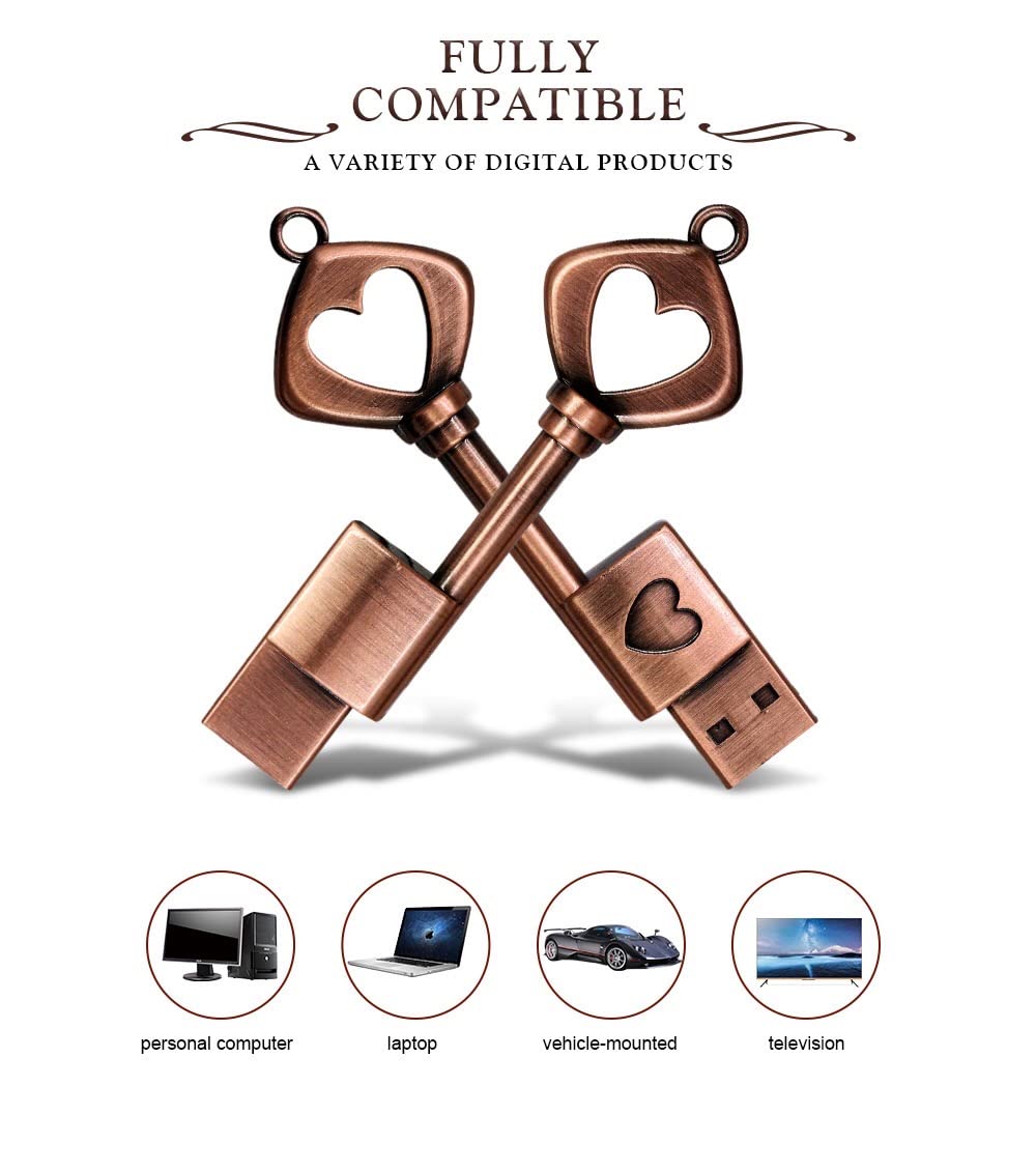 EZITSOL 64GB USB 3.0 Heart Shape Flash Drive High Speed Keychain Gift for Anniversary Birthday Photographer Wedding - View 5 of 6