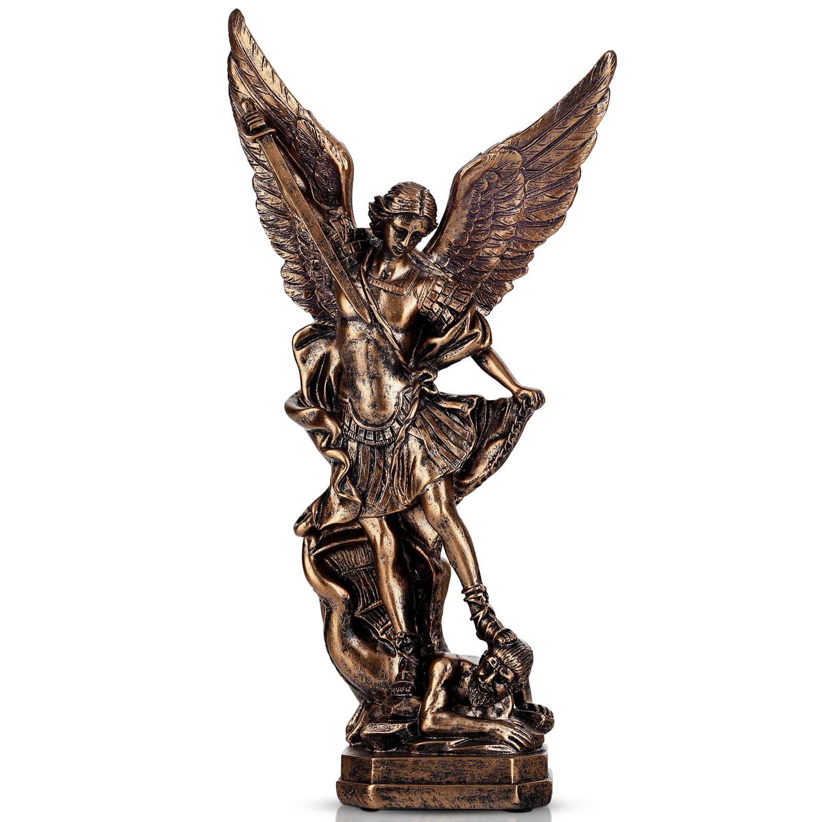 12.5in Bronze San Miguel Arcangel Statue, St Michael Statue, Resin Saint Archangel Michael Statues, Saint Michael defeating Satan Collection
