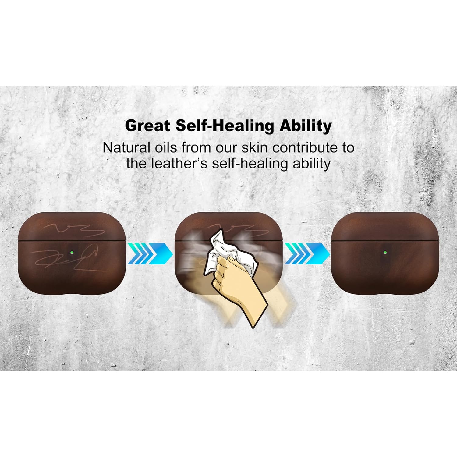 maogoam Maogoam Leather Case Cover for AirPods Pro 2nd Generation Genuine Oil Wax Crazy Horse Dark Brown Indiana Jones Style Front LED Visible - View 5 of 8