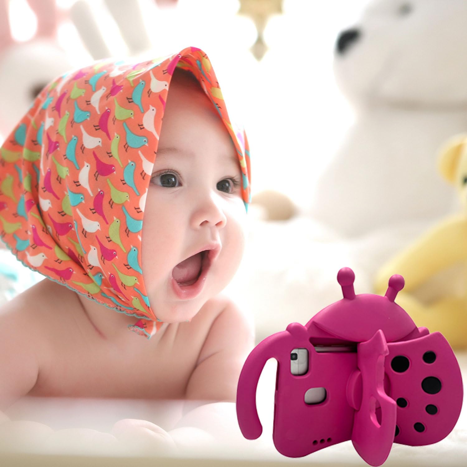 Tading Tading Kids Case for Samsung Galaxy Tab A7 Lite Ladybug Design 3D Cartoon Soft EVA Foam Shockproof Handle Stand Cover Magenta - View 3 of 8