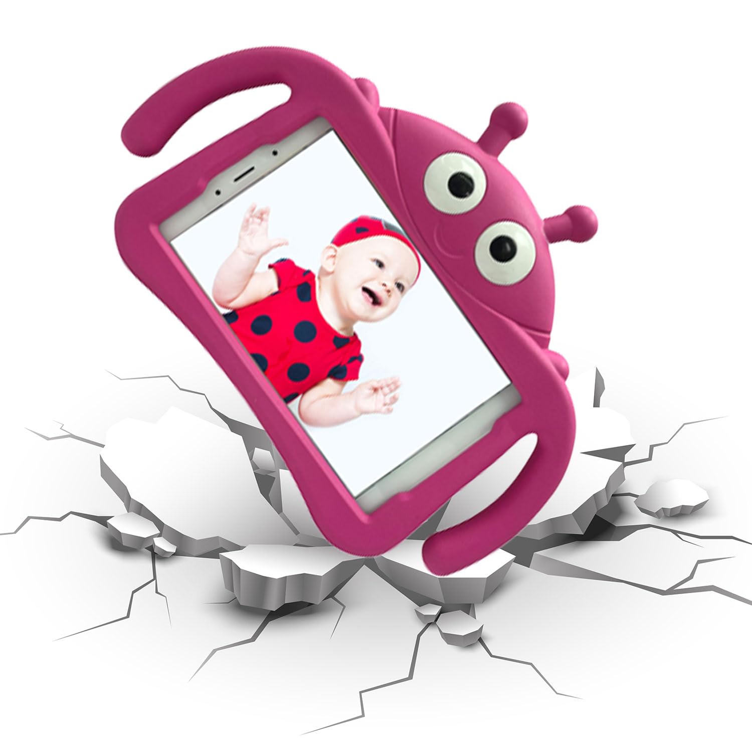Tading Tading Kids Case for Samsung Galaxy Tab A7 Lite Ladybug Design 3D Cartoon Soft EVA Foam Shockproof Handle Stand Cover Magenta - View 4 of 8