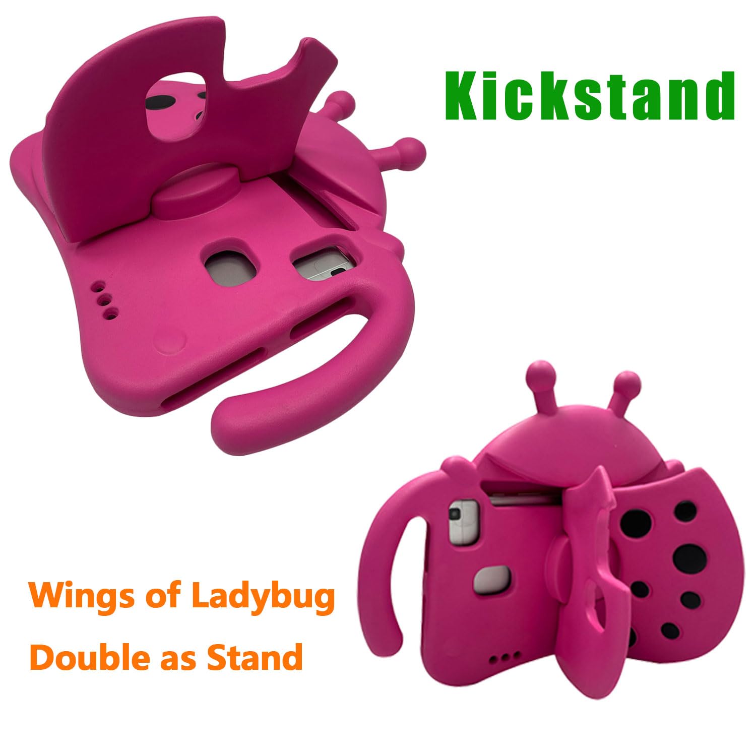 Tading Tading Kids Case for Samsung Galaxy Tab A7 Lite Ladybug Design 3D Cartoon Soft EVA Foam Shockproof Handle Stand Cover Magenta - View 5 of 8