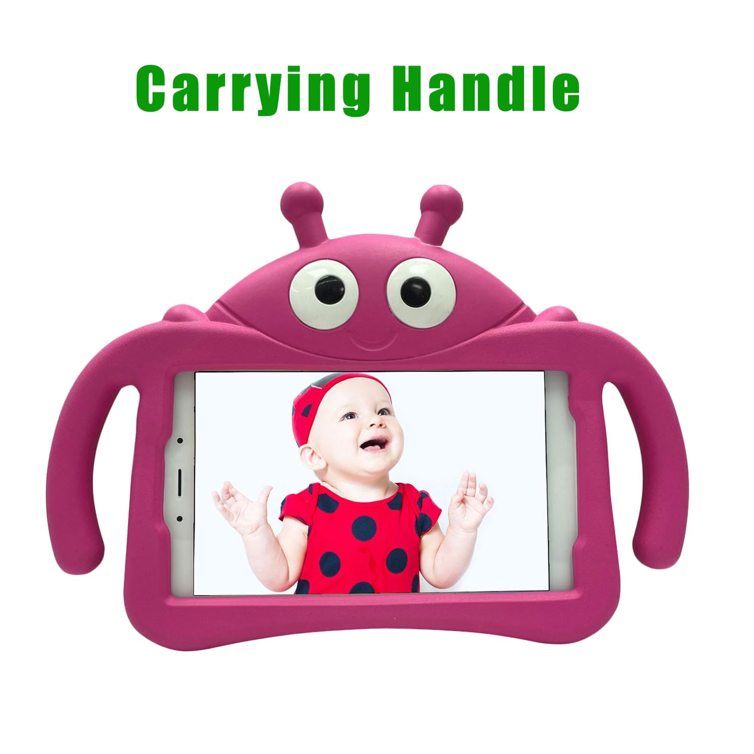 Tading Tading Kids Case for Samsung Galaxy Tab A7 Lite Ladybug Design 3D Cartoon Soft EVA Foam Shockproof Handle Stand Cover Magenta - View 6 of 8