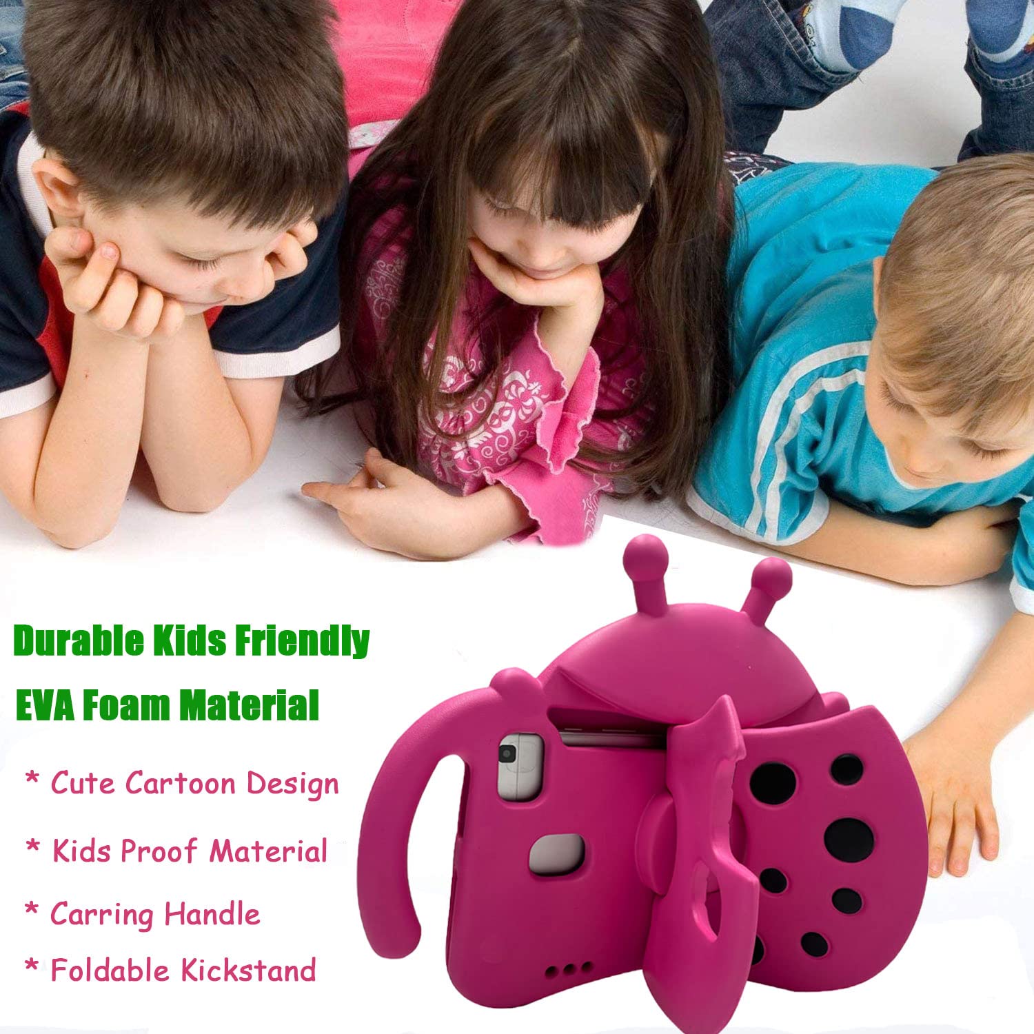 Tading Tading Kids Case for Samsung Galaxy Tab A7 Lite Ladybug Design 3D Cartoon Soft EVA Foam Shockproof Handle Stand Cover Magenta - View 7 of 8