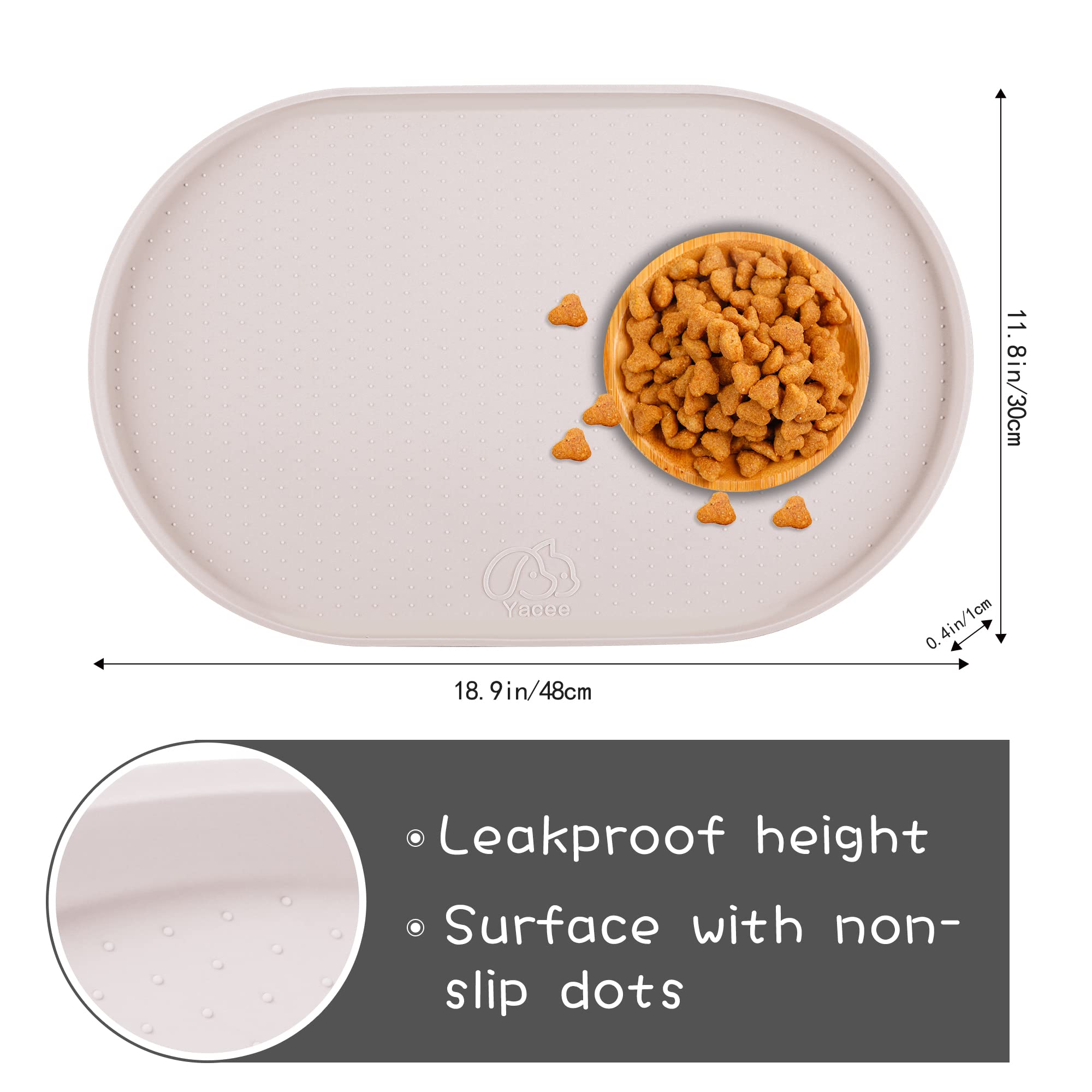 Yacee Yacee Waterproof Raised Edge Silicone Dog Food Mat BPA Free Small White Sand for Cats and Dogs Protects Floors and Contains Spills - View 2 of 7