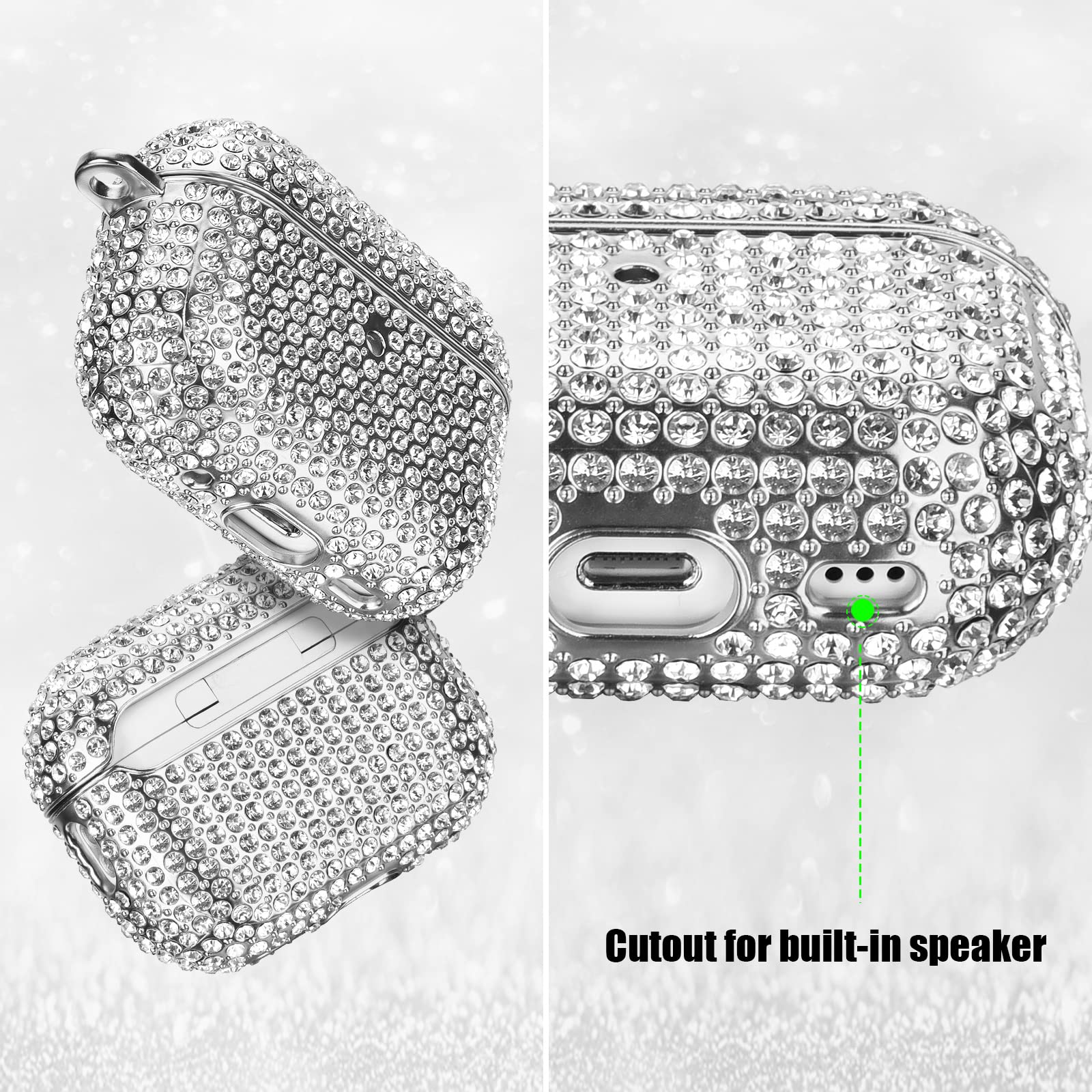 Filoto Filoto Cute AirPods Pro 2nd Generation Case Bling Crystal Protective Cover for Women with Lobster Clasp Keychain Silver - View 4 of 7