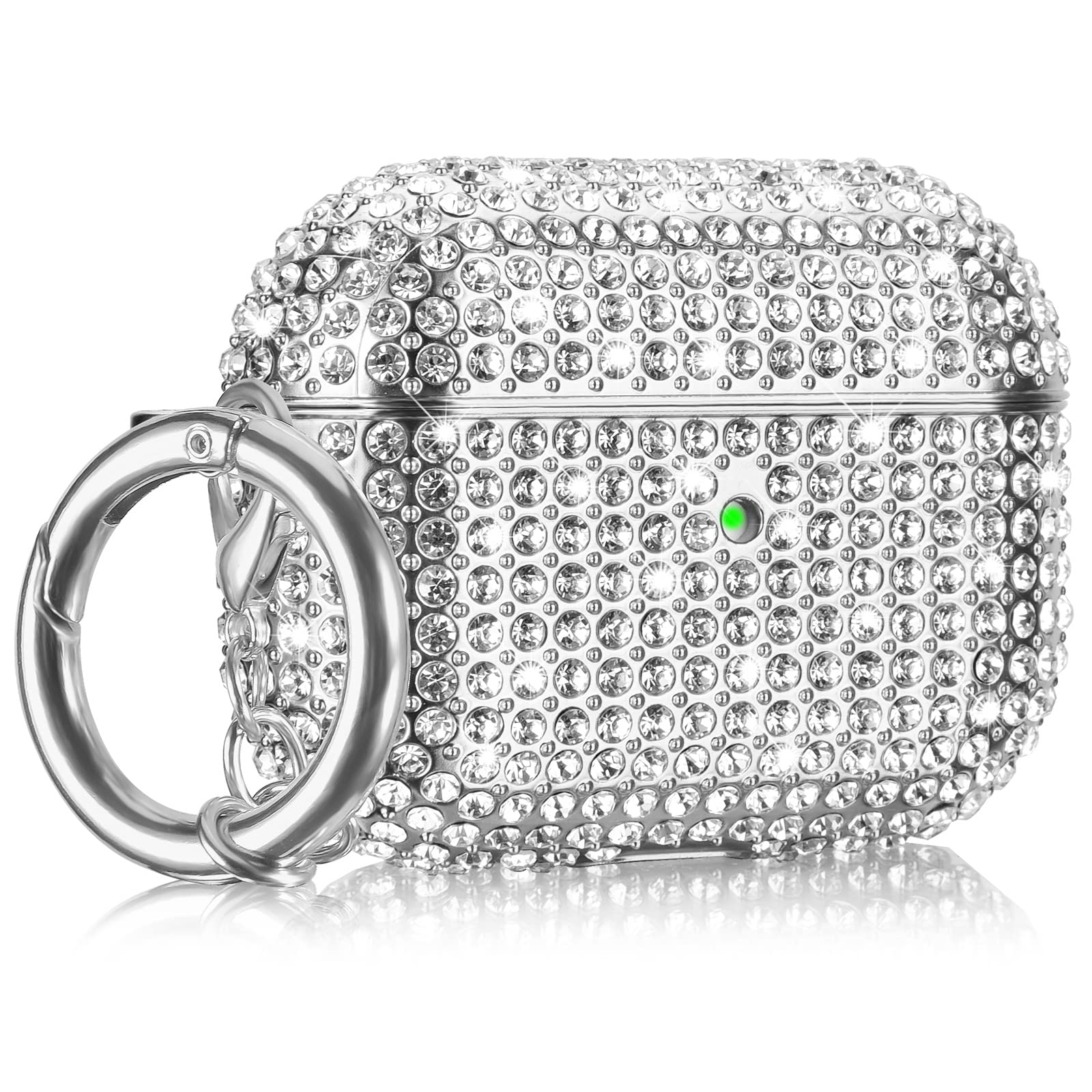 Filoto Filoto Cute AirPods Pro 2nd Generation Case Bling Crystal Protective Cover for Women with Lobster Clasp Keychain Silver