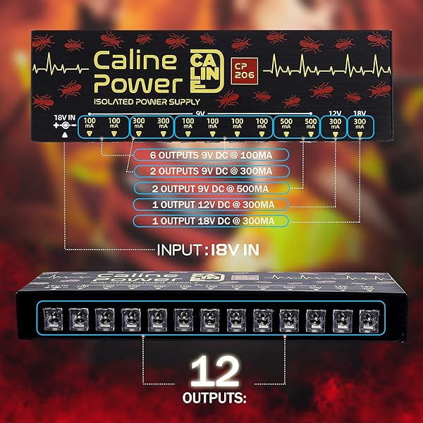 Caline Caline CP-206 True Isolated Guitar Pedal Power Supply: 12 Outputs, Noiseless Performance - View 4 of 8