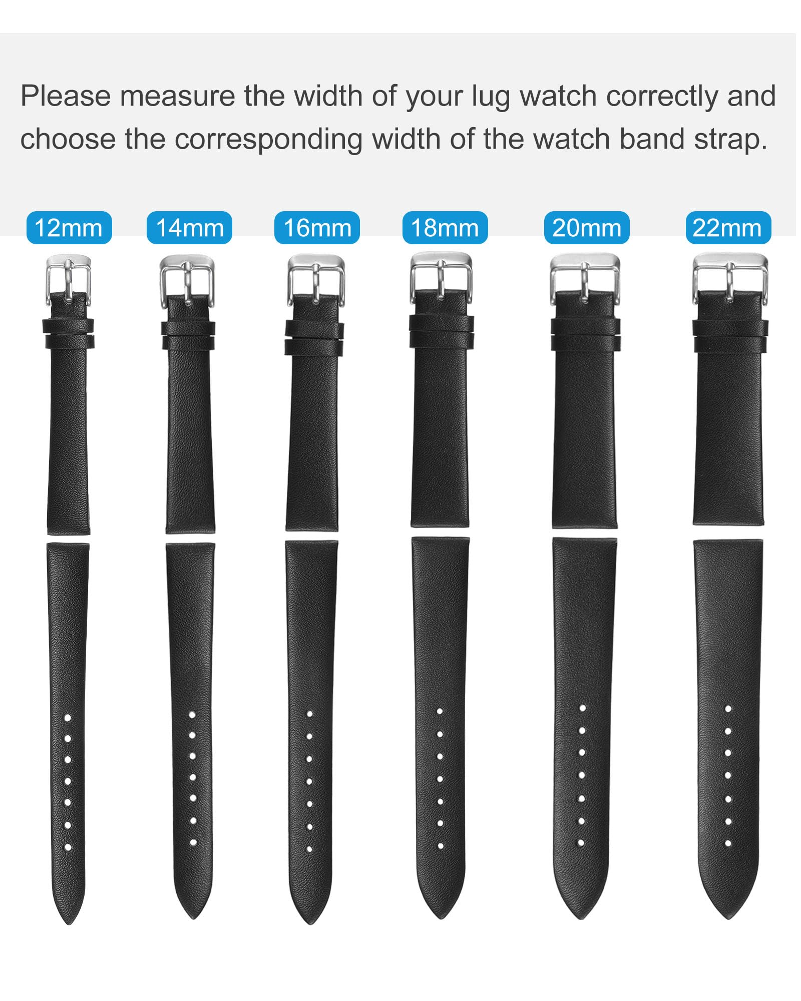 uxcell Genuine Leather Band 12mm Smooth Flat Watch Strap for Men and Women in Black - View 2 of 7