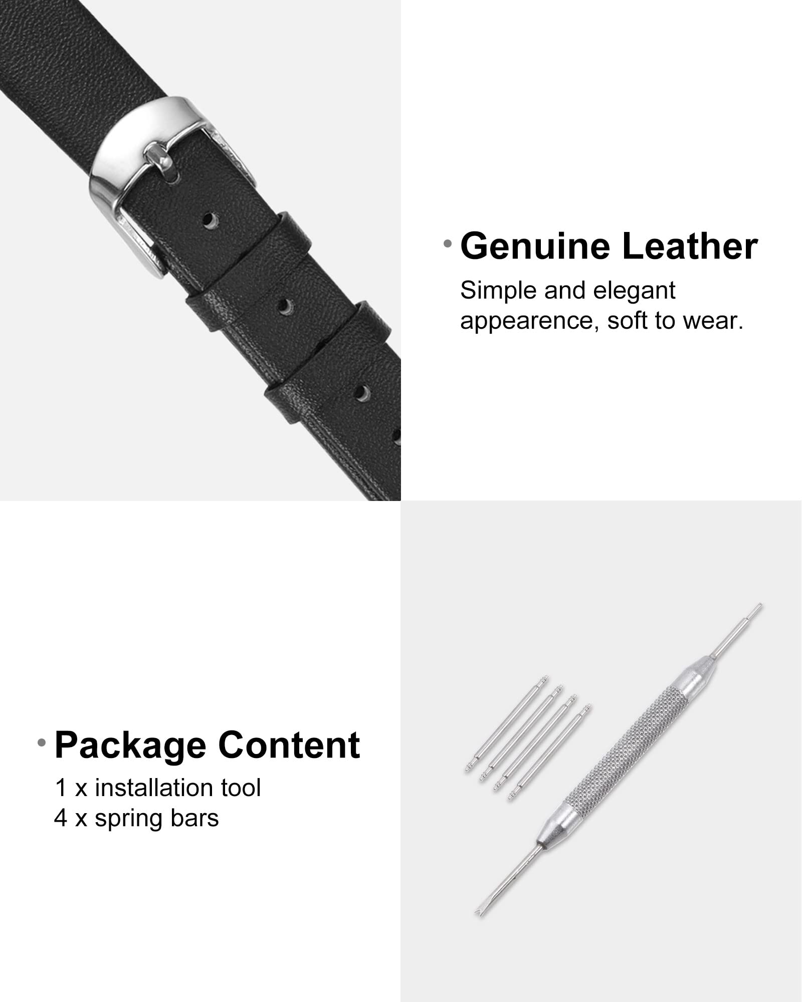 uxcell Genuine Leather Band 12mm Smooth Flat Watch Strap for Men and Women in Black - View 3 of 7