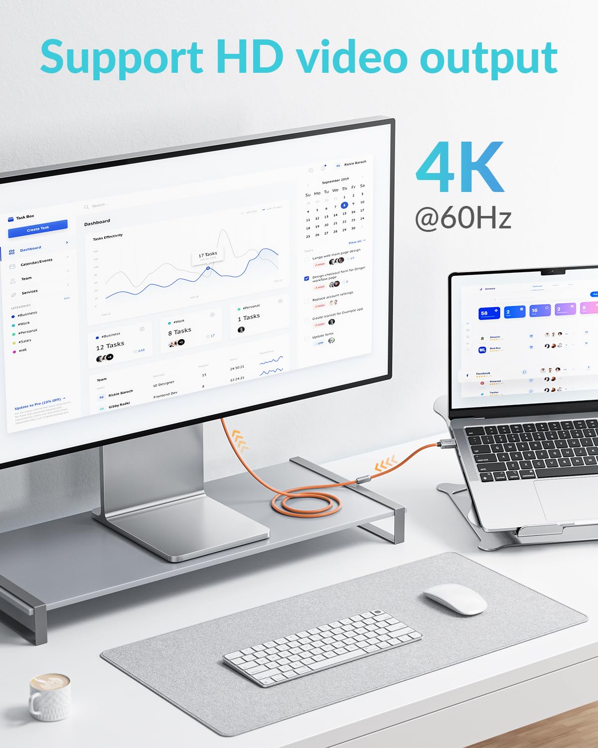 PHIXERO PHIXERO 240W USB C to USB C Cable 20Gbps 3.3ft Zine Alloy Durable Fast Charging Orange - View 3 of 7