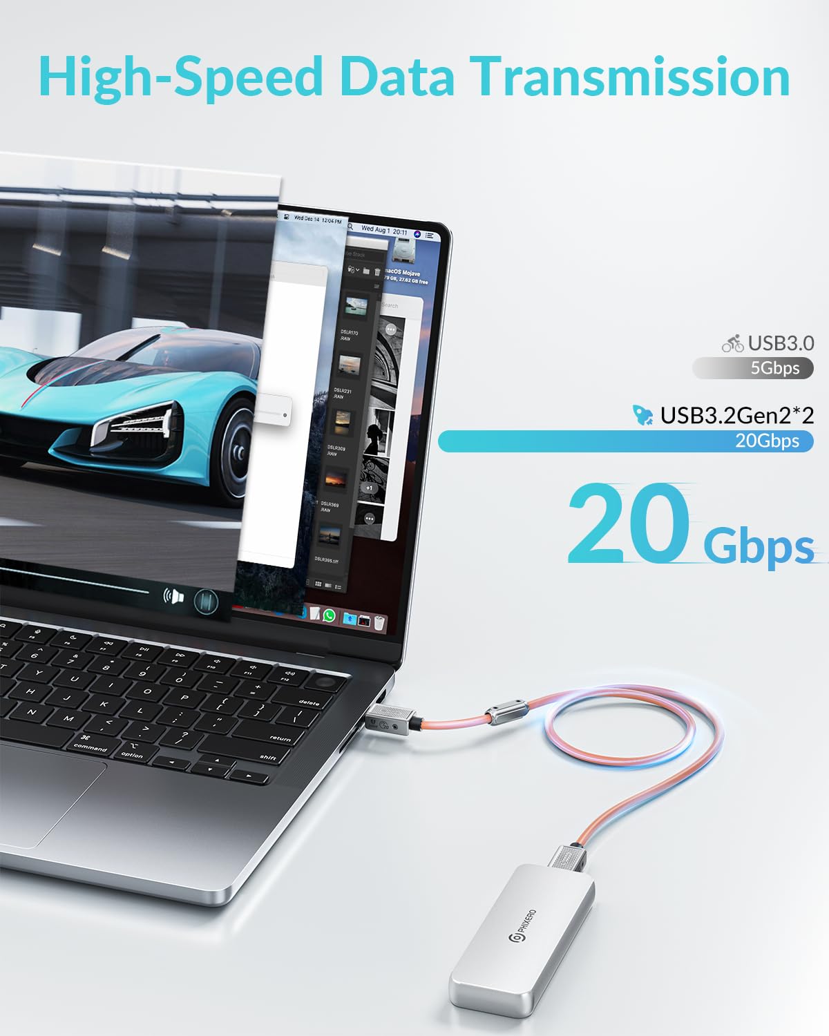 PHIXERO PHIXERO 240W USB C to USB C Cable 20Gbps 6.6ft Zine Alloy Fast Charging Orange - View 2 of 7